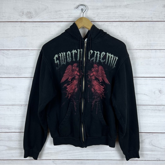 RARE Vintage Y2K Sworn Enemy Band Zip Hoodie Small - Picture 1 of 5